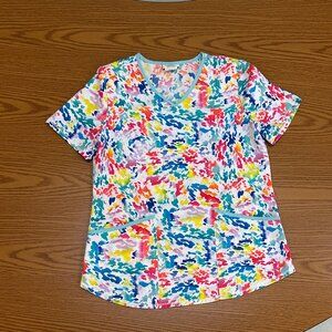 Colorful Abstract Print Scrub Top – Size Small